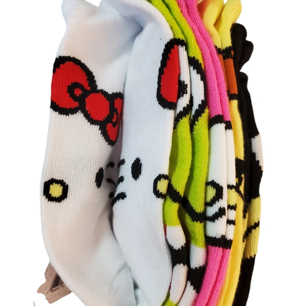 Hello Kitty Women's No Show Socks 5‎ Pairs Assorted Neon Colors New